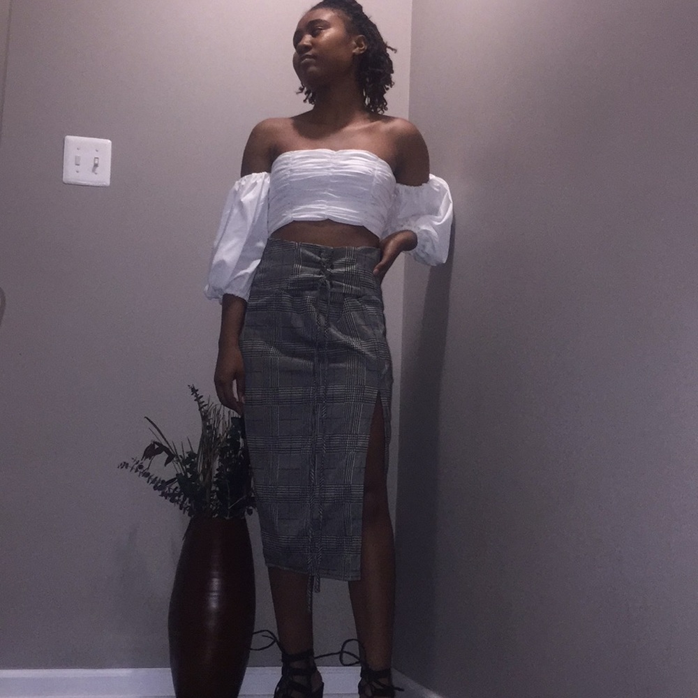 Grey  and black plaid skirt